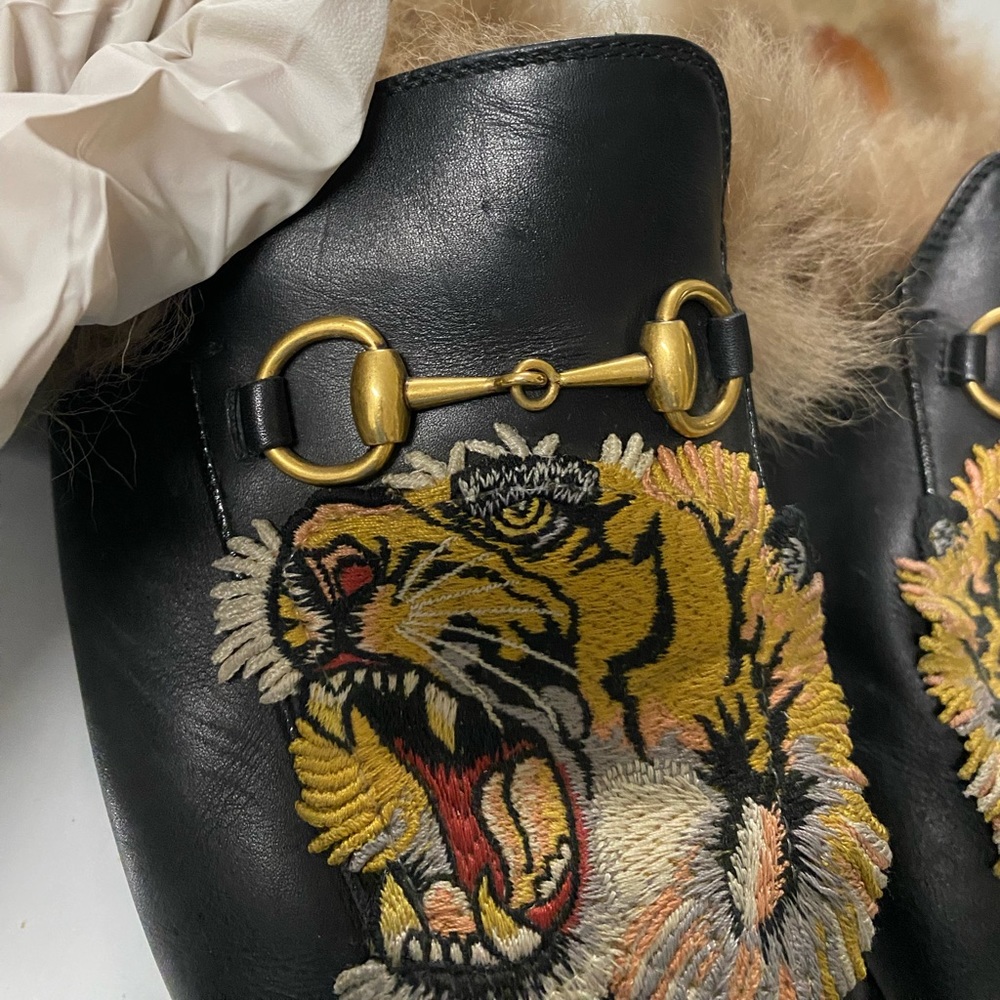 Gucci Princetown Leather Fur Tiger Loafer w/ Receipt Dustbag - Picture 7 of 13